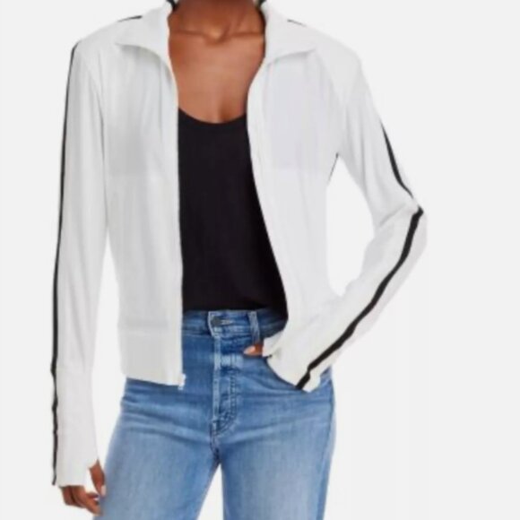 Norma Kamali Jackets & Blazers - Norma Kamali White Waffle Knit Side Stripe Track Jacket Small Zip Up S/36